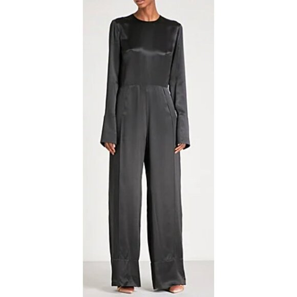 NWT Michael Lo Sordo Wide Leg Silk Satin Wide Leg Jumpsuit-sz 8 - Picture 1 of 13